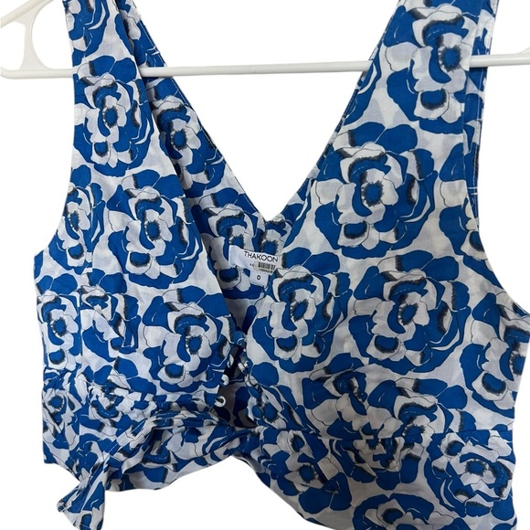 Thakoon x Rent the Runway Blue Floral Ruffle Crop Top - Size 0 - Picture 8 of 10